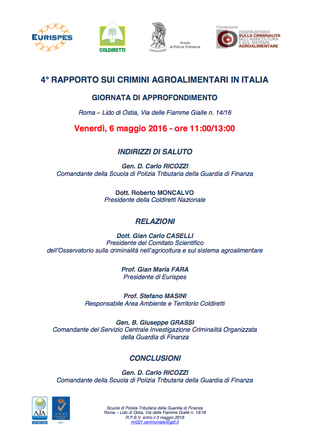 4° Rapporto sui crimini agroalimentari in Italia – giornata di approfondimento