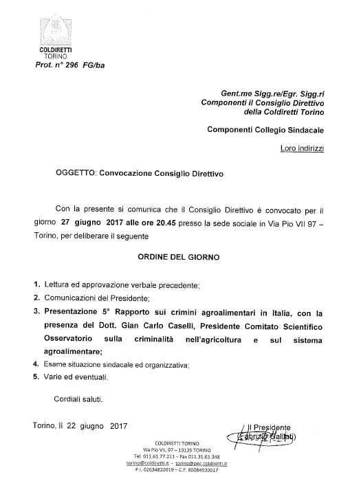 Consiglio direttivo Federazione provinciale Coldiretti Torino