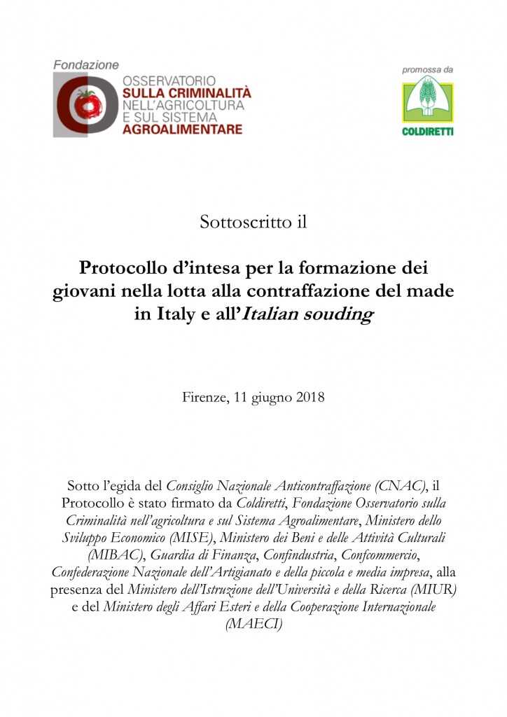 Sottoscritto il Protocollo d’intesa per la formazione dei giovani nella lotta alla contraffazione del made in Italy e all’Italian souding