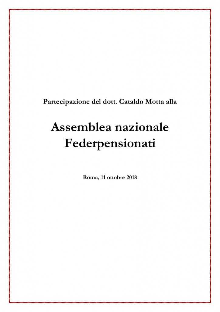 Partecipazione del dott. Cataldo Motta all’Assemblea Nazionale Federpensionati