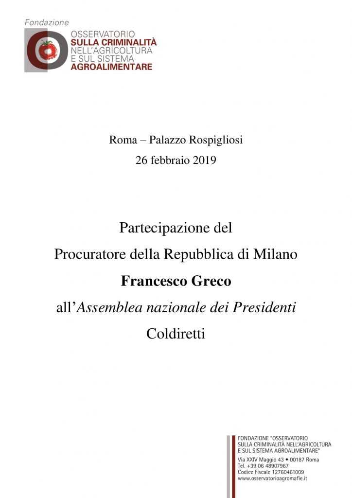 Partecipazione del Procuratore della Repubblica di Milano Francesco Greco all’Assemblea nazionale dei Presidenti Coldiretti