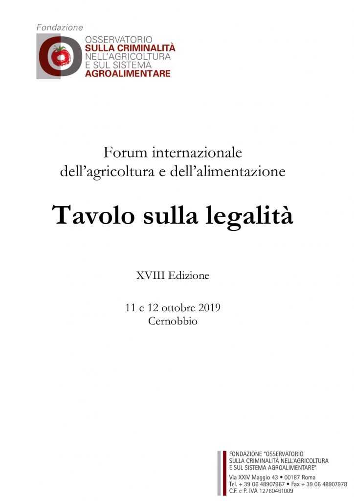 Tavolo sulla legalità. Forum internazionale dell’agricoltura e dell’alimentazione (XVIII Edizione)