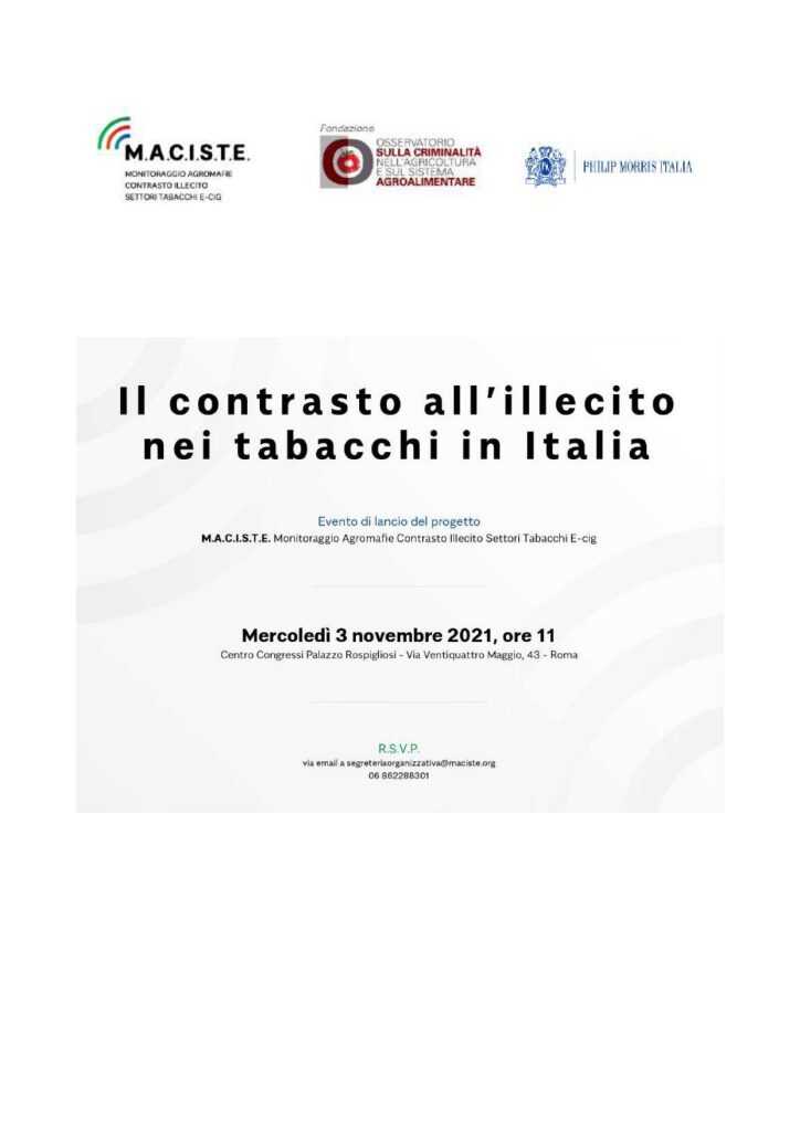 Il contrasto all’illecito nei tabacchi in Italia. Presentazione di “M.A.C.I.S.T.E – Monitoraggio Agromafie Contrasto Illecito Settore Tabacchi Esteri”