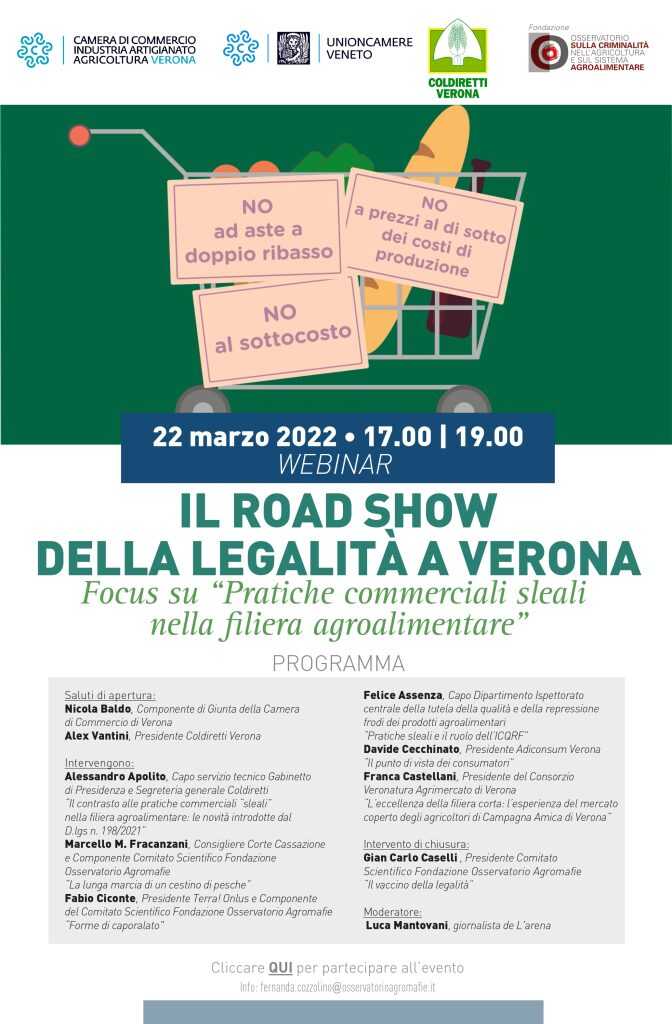 Il Road show della legalità a Verona. Focus su “Pratiche commerciali sleali nella filiera agroalimentare”