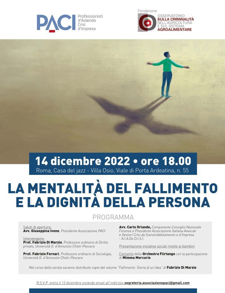 La mentalità del fallimento e la dignità della persona. Roma, Casa del jazz, 14 dicembre 2022 – ore 18