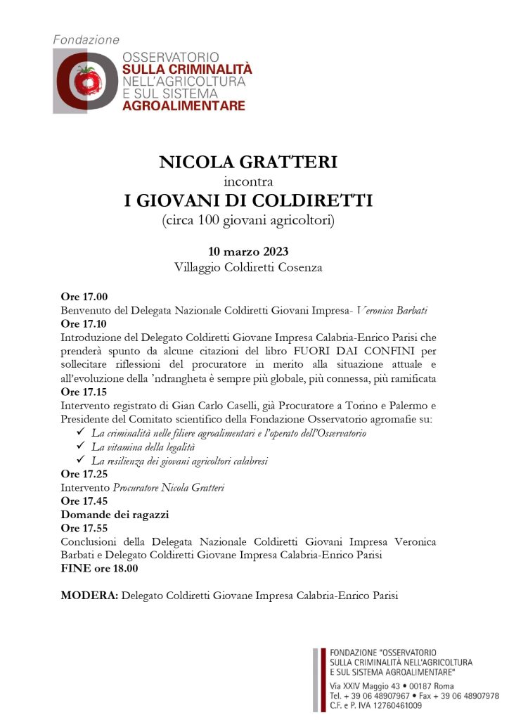 NICOLA GRATTERI incontra I GIOVANI DI COLDIRETTI (circa 100 giovani agricoltori)