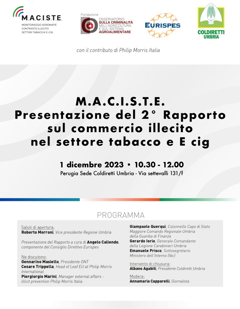 M.A.C.I.S.T.E. Presentazione del 2° Rapporto sul commercio illecito nel settore tabacco e E cig