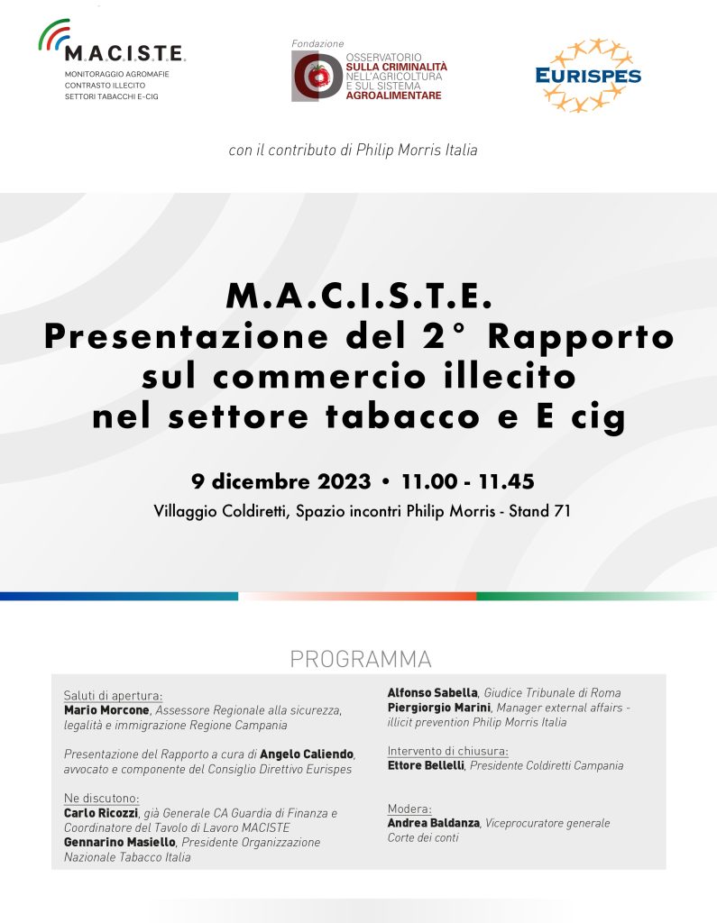 M.A.C.I.S.T.E. Presentazione del 2° Rapporto sul commercio illecito nel settore tabacco e E cig