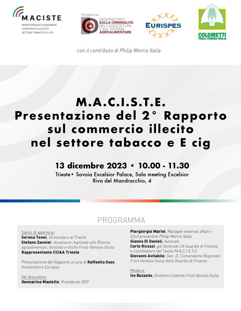 M.A.C.I.S.T.E. Presentazione del 2° Rapporto sul commercio illecito nel settore tabacco e E cig