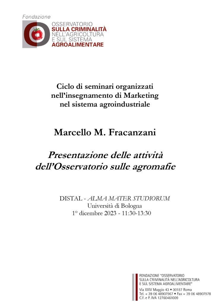 Marcello M. Fracanzani – Presentazione delle attività dell’Osservatorio sulle agromafie