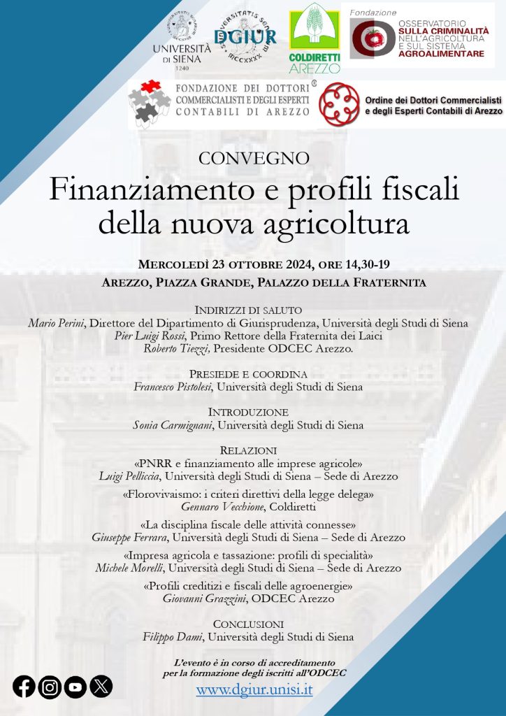 Finanziamento e profili fiscali della nuova agricoltura